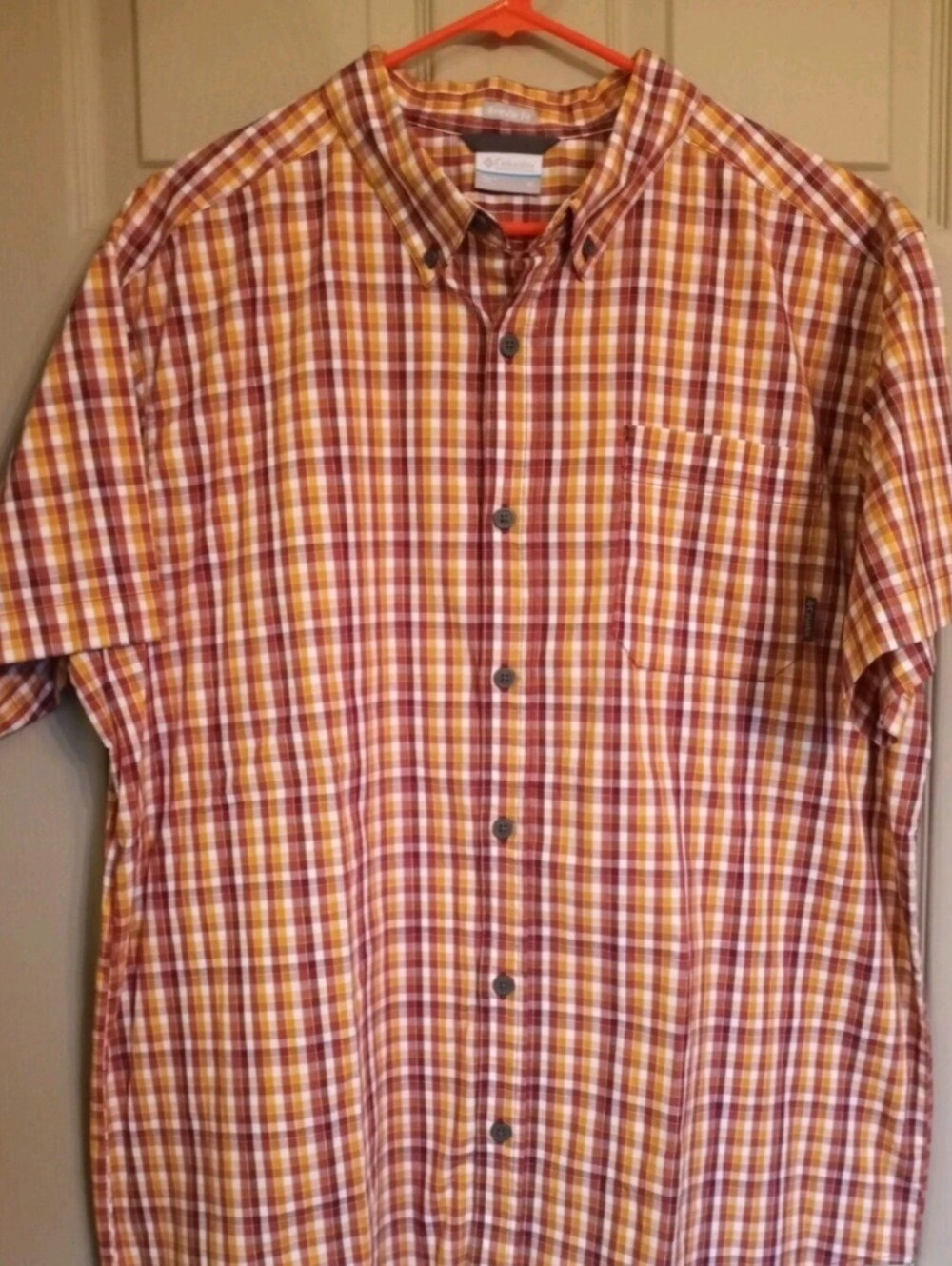 Columbia Men's Short-Sleeve Plaid Button-Down Shirt - Orange, White, Red XLarge